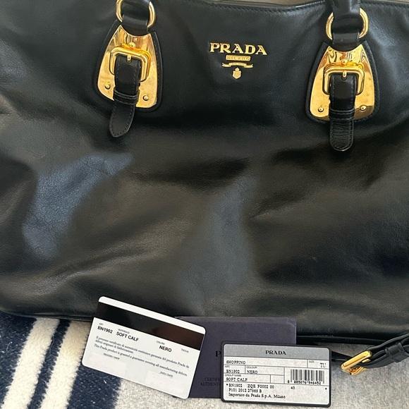 Prada Black Leather Tote with Gold Details - Picture 1 of 9